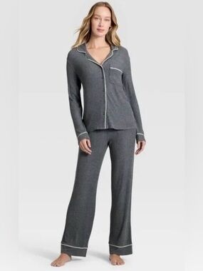 Auden Charcoal Grey Long-Sleeve Ribbed notch collar Pajama Set